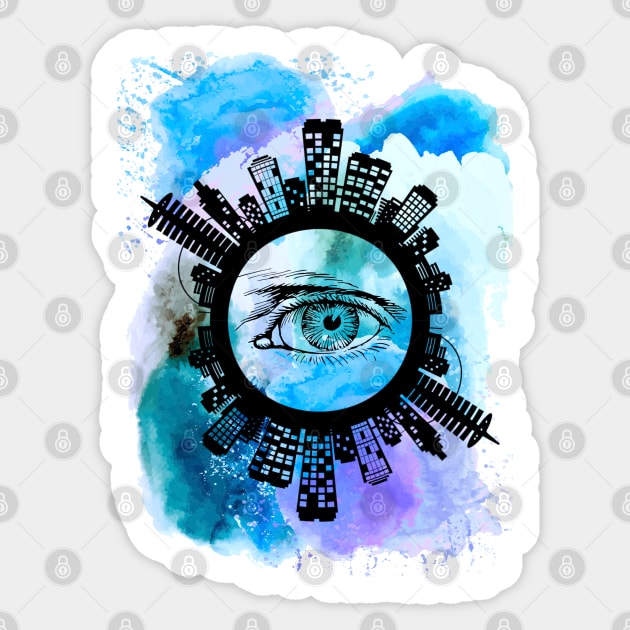 The Eye of Providence in Rays of Blue Sticker by Nisuris Art
